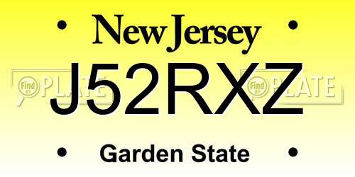 J52RXZ New Jersey License Plate