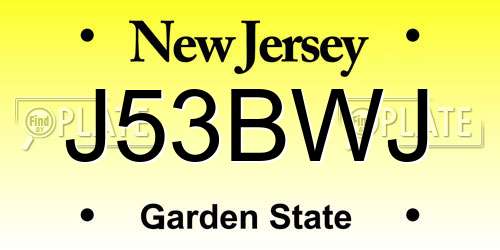 J53BWJ New Jersey License Plate