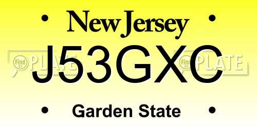J53GXC New Jersey License Plate
