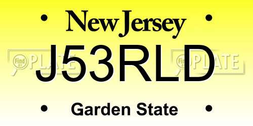 J53RLD New Jersey License Plate