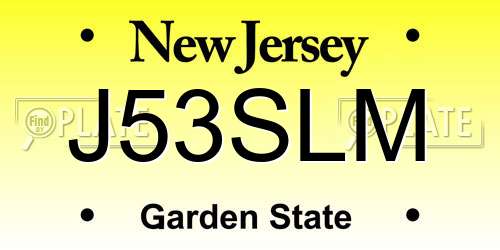 J53SLM New Jersey License Plate