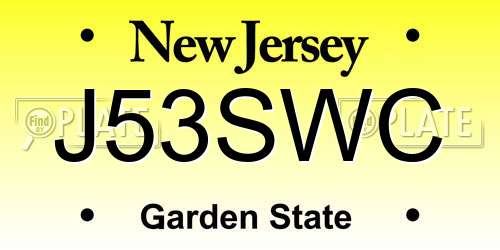 J53SWC New Jersey License Plate