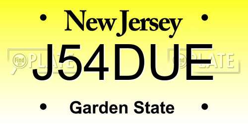 J54DUE New Jersey License Plate
