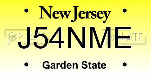 J54NME New Jersey License Plate
