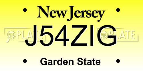 J54ZIG New Jersey License Plate