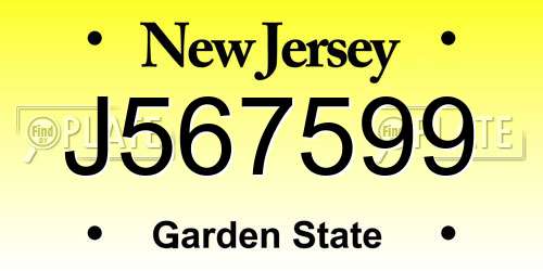 J567599 New Jersey License Plate