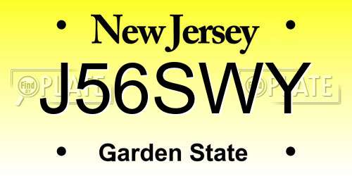 J56SWY New Jersey License Plate