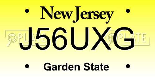 J56UXG New Jersey License Plate