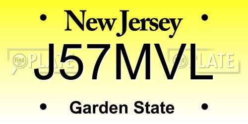 J57MVL New Jersey License Plate