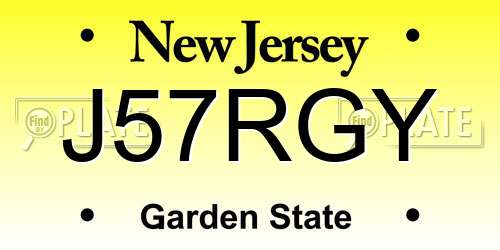 J57RGY New Jersey License Plate