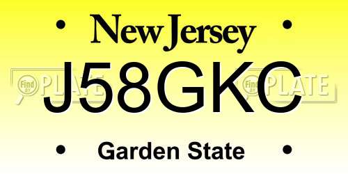 J58GKC New Jersey License Plate