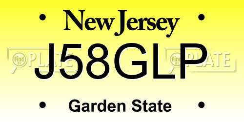 J58GLP New Jersey License Plate