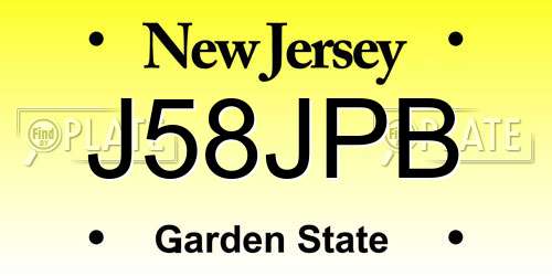 J58JPB New Jersey License Plate