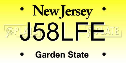J58LFE New Jersey License Plate