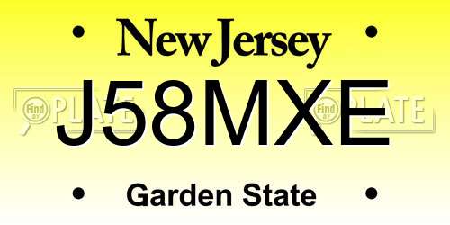 J58MXE New Jersey License Plate