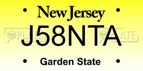 J58NTA New Jersey License Plate