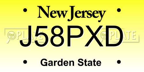 J58PXD New Jersey License Plate