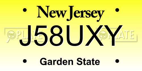 J58UXY New Jersey License Plate