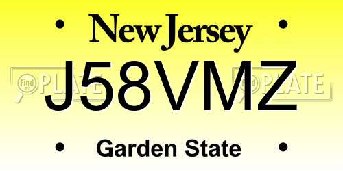 J58VMZ New Jersey License Plate