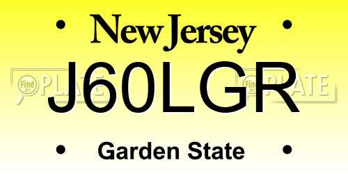 J60LGR New Jersey License Plate