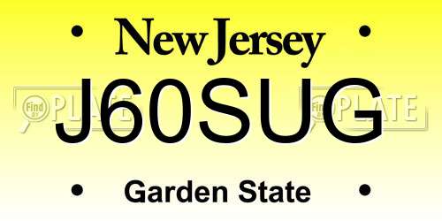 J60SUG New Jersey License Plate