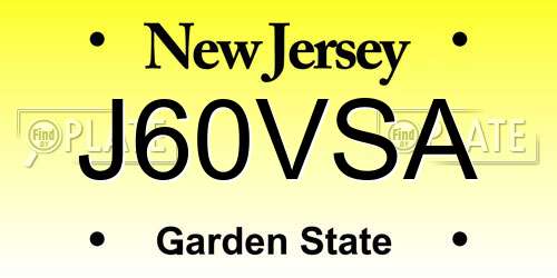 J60VSA New Jersey License Plate