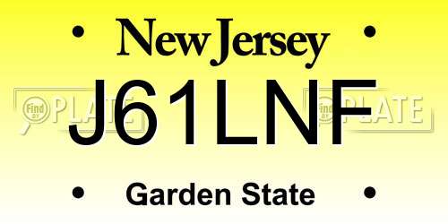 J61LNF New Jersey License Plate