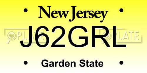 J62GRL New Jersey License Plate