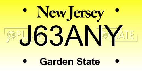 J63ANY New Jersey License Plate