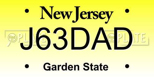 J63DAD New Jersey License Plate