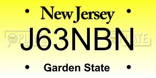 J63NBN New Jersey License Plate