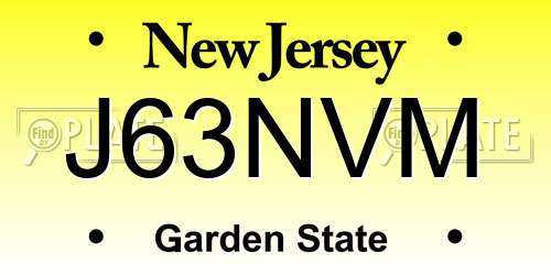 J63NVM New Jersey License Plate