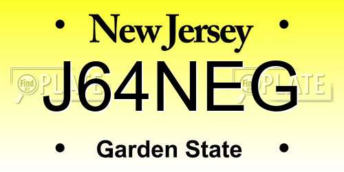 J64NEG New Jersey License Plate