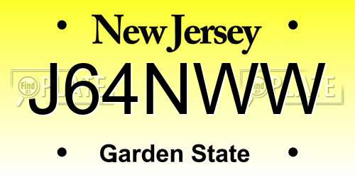 J64NWW New Jersey License Plate
