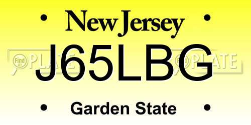 J65LBG New Jersey License Plate
