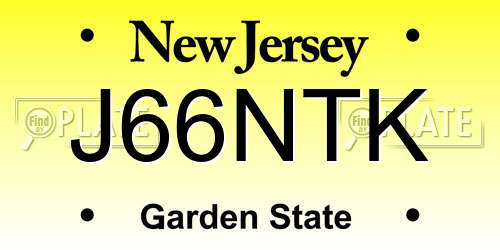 J66NTK New Jersey License Plate