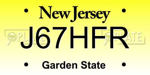 J67HFR New Jersey License Plate
