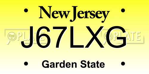 J67LXG New Jersey License Plate