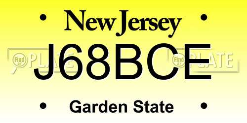 J68BCE New Jersey License Plate