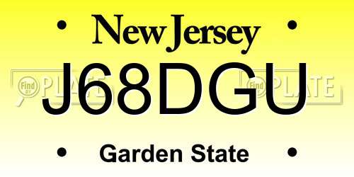 J68DGU New Jersey License Plate