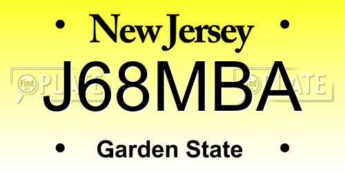 J68MBA New Jersey License Plate
