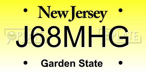 J68MHG New Jersey License Plate