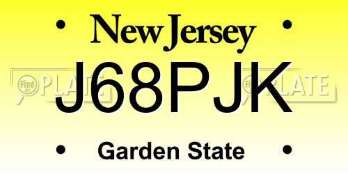 J68PJK New Jersey License Plate