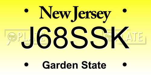 J68SSK New Jersey License Plate