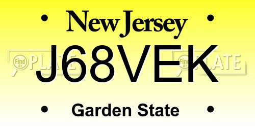 J68VEK New Jersey License Plate
