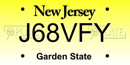 J68VFY New Jersey License Plate
