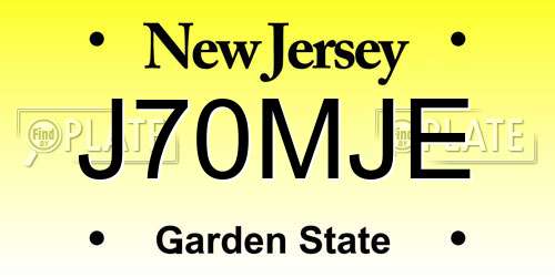 J70MJE New Jersey License Plate