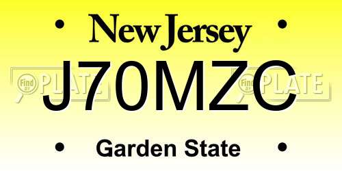 J70MZC New Jersey License Plate