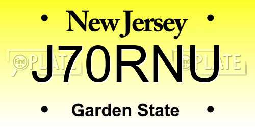 J70RNU New Jersey License Plate
