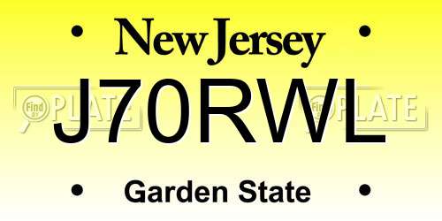 J70RWL New Jersey License Plate